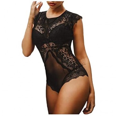 Women See Through Bodycon Jumpsuit - One Piece Outfits Lace Clubwear Jumpsuit Rompers Sexy Lingerie