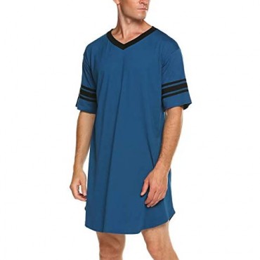 Ekouaer Men's Nightshirt Cotton Nightwear Comfy Big&Tall V Neck Short Sleeve Soft Loose Pajama Sleep Shirt