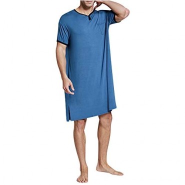 Haseil Men's Nightshirt Comfy Short Sleeve Loose Soft Nightwear Henley Sleepwear