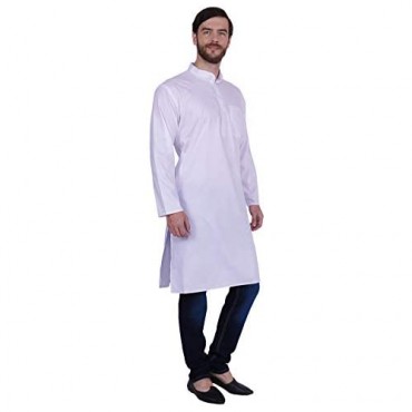 Maple Clothing Men's Cotton Long Kurta Solid Color Indian Traditional Clothes