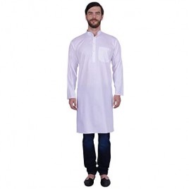 Maple Clothing Men's Cotton Long Kurta Solid Color Indian Traditional Clothes