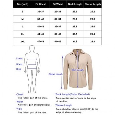 PJ PAUL JONES Men's Cotton Scottish Jacobite Ghillie Kilt Lace-Up Shirt Long Sleeve