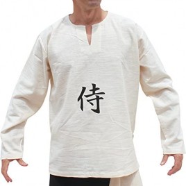 RaanPahMuang Light Cotton Summer Shirt with Hand Screened Japan Kanji for Samurai