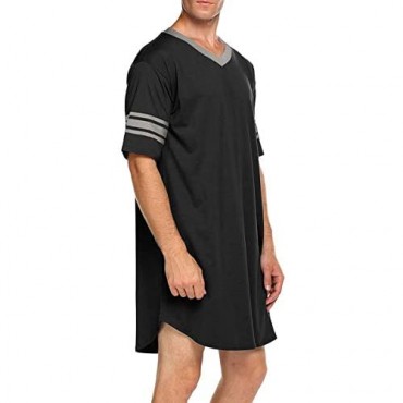 Vohawsa Men's Nightwear Cotton Nightshirts Big&Tall V Neck Sleepwear Comfy Loose Pajama Sleepgowns Oversized Sleep Shirt