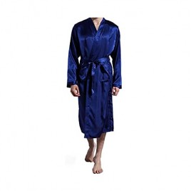 Agshcqi Bathrobe Long Robes Men Thin Solid Color Nightgown Long Sleeve Cardigan Sleepwear Loose Glossy Clothes Silk