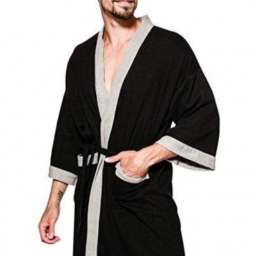 AGUTIUN Men's Cotton Waffle Weave Robe Lightweight Kimono Spa Bathrobe Shawl Nightgowns Sleepwear