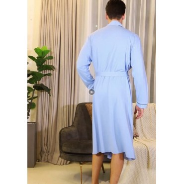 Aibrou Mens Cotton Robe Lightweight Long Lounge Sleepwear Knit Bathrobe