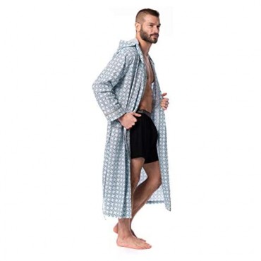 AMERICAN HEAVEN Mens Lightweight Sleep/Lounge Long Bath Robe with Hood -Premium Cotton Blend