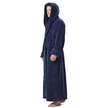 Arus Men's Fleece Robe Long Hooded Turkish Bathrobe
