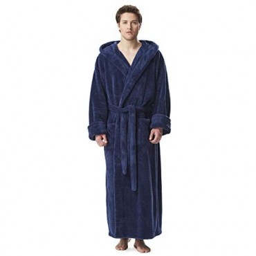 Arus Men's Fleece Robe Long Hooded Turkish Bathrobe