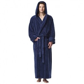Arus Men's Fleece Robe  Long Hooded Turkish Bathrobe