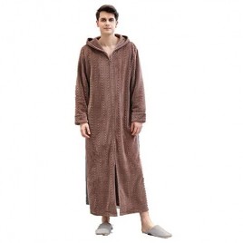 BIFINI Men Adult Zip Up Fleece Robe Warm Nightgown Pajamas with Hood