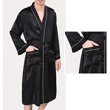 COLD POSH Men's 100% Silk Satin Bathrobe Long Sleeve Luxury Robe Sleepwear