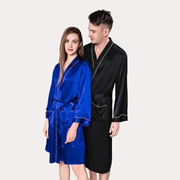 COLD POSH Men's 100% Silk Satin Bathrobe Long Sleeve Luxury Robe Sleepwear