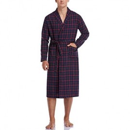 COLORFULLEAF Men's Plaid Robe Lightweight Kimono Robe Long Sleeve Bathrobes Shawl Collar Woven Robe (Red XL)