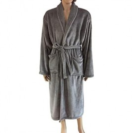 Coosey Mens Fleece Robe Lightweight Soft Warm Plush Collar Shawl Solid Bathrobe Spa Bath Robe