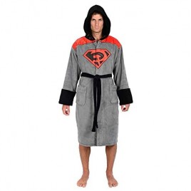 DC Comics Superman Red Son Mens Fleece Bathrobe & Swim Suit Cover Up with Cape