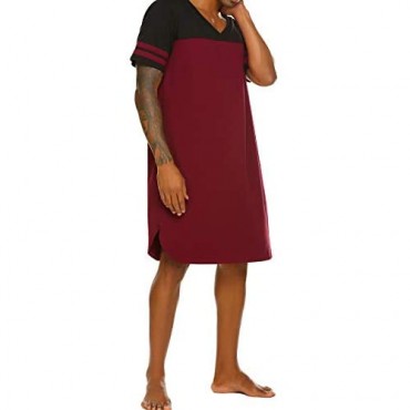 Ekouaer Nightgowns Mens V Neck Long Sleeve Sleepwear Big&Tall Pajama Sleeping Wear Loungewear Nightshirts M-XXXL