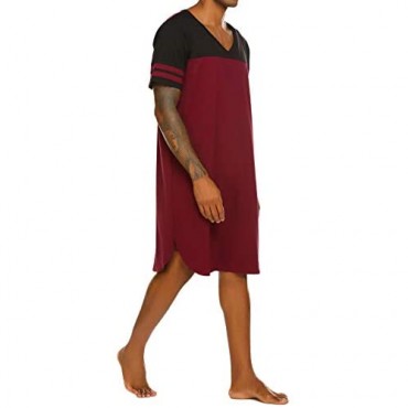 Ekouaer Nightgowns Mens V Neck Long Sleeve Sleepwear Big&Tall Pajama Sleeping Wear Loungewear Nightshirts M-XXXL