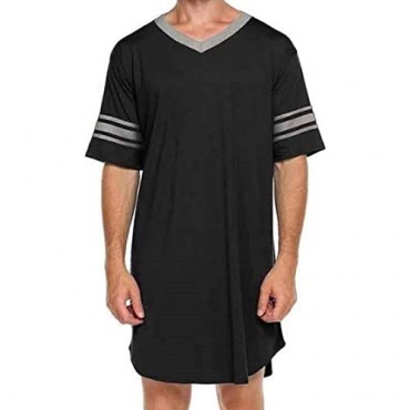 FRSH MNT Men's Nightgown Short Sleeve Soft Nightshirt Comfy Nightwear Big&Tall V Neck Pajama Loose Sleepshirt