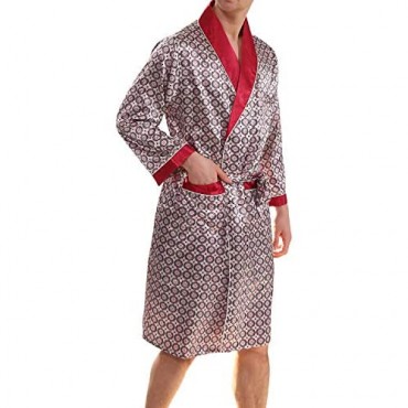 Haseil Men's Luxurious Kimono Robe with Shorts Summer Printed Silk Satin Bathrobes
