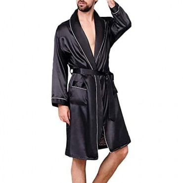 KapokDressy Mens Satin Robe Soft Silk Long Sleeve House Kimono Bathrobe Sleepwear Loungewear Robe or Robe Set
