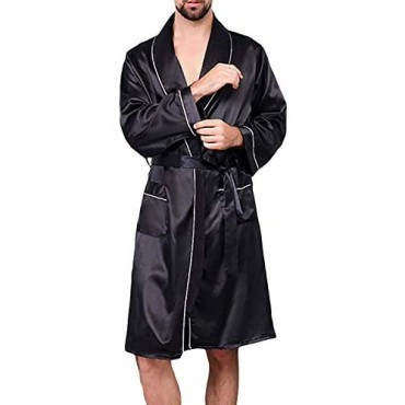 KapokDressy Mens Satin Robe Soft Silk Long Sleeve House Kimono Bathrobe Sleepwear Loungewear Robe or Robe Set