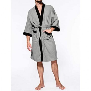 Lavnis Men's Lightweight Kimono Robe Casual Cotton Bathrobe Nightgown Long Sleeve Waffle Weave Sleepwear