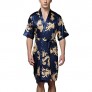 Lu's Chic Men's Satin Kimono Robe Silk Bathrobe Loungewear Spa Long Sleeve Pockets Sleepwear