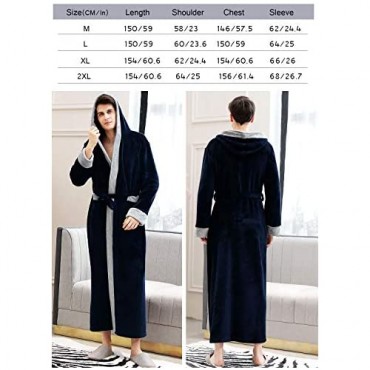 Men Robe with Hood Warm Long Full Length Plush Soft Nightgown Bathrobe