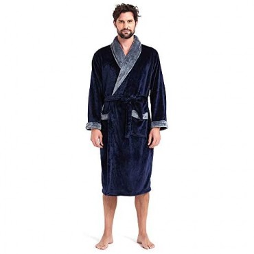 Mens Fleece Hooded Robe Terry Cloth Plush Soft Warm Long Bathrobe
