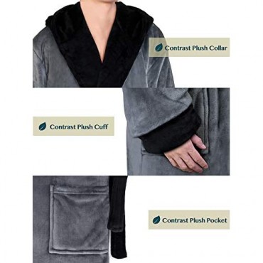 Mens Hooded Fleece Robe with Satin Trim and Shawl Collar | Plush and Warm Mens Bathrobe for Spa