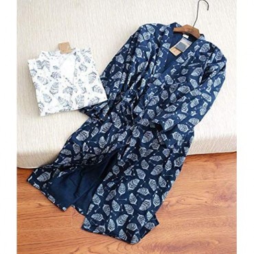 Men's Kimono Robe Yukata Robes Khan Steamed Clothing Pajamas Cotton Bathrobes Nightwear Blue