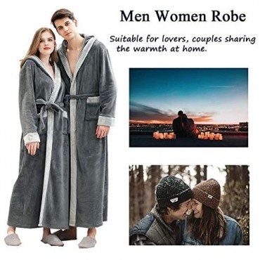 Mens Long Robes with Hood Full Length Hooded Bathrobe Fleece Plush Fluffy Housecoat Nightgown
