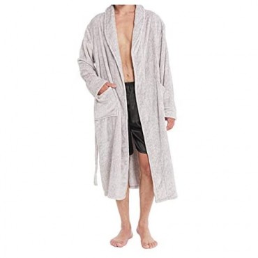 Men's Luxurious Warm Flannel Fleece Bathrobe Soft Lapel Shawl Collar Full Length 2 Pockets Spa Robe