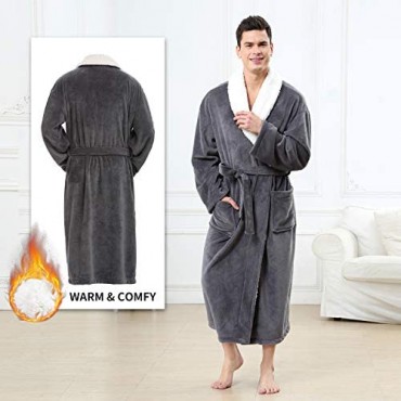 Mens Robe - Sherpa Kimono Shawl Collar Bathrobe Comfy Spa Bath Robe S-XL