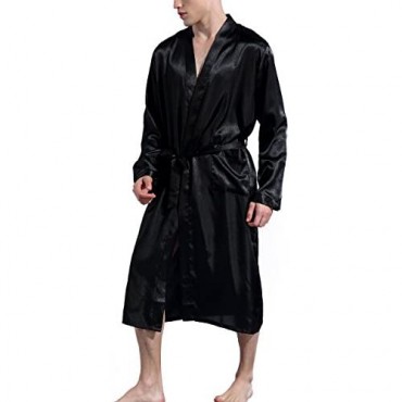 Men's Satin Kimono Robe Long Bathrobe Lightweight Loungewear Sleepwear Silk Nightwear Spa Bathrobes Red