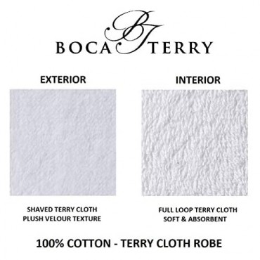 Men's Terry Cloth Robe by BOCA TERRY Luxury Bath Robe Plush White Cotton Spa Robes M/L & 2X