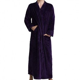 Men's Zip Up Front Flannel Bathrobe Waffle Plush Fleece Long Sleeve Loose Robes