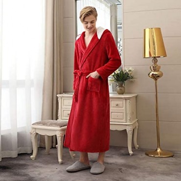 SAPJON Mens Flannel Hooded Long Robes Soft Fleece Warm lace-up Bathrobes Nightgown Winter Unisex Thick Sleepwear