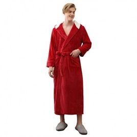 SAPJON Mens Flannel Hooded Long Robes Soft Fleece Warm lace-up Bathrobes Nightgown Winter Unisex Thick Sleepwear
