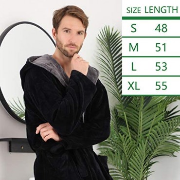 SeaKanana Mens Large Hooded Long Bathrobe with Chest Button Big Tall Fleece Housecoat Extra Lightweight and Warm