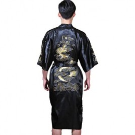 Shanghai Story Men's Robe Dragon Pattern Bathrobe with Waistband 5 Colors