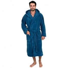 TowelSelections Men's Robe Plush Fleece Hooded Spa Bathrobe