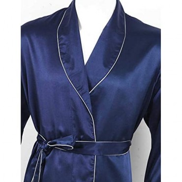 TSSOE Men's Satin Robe Lightweight Silk Spa Bathrobe Nightgown Long Sleeve House Kimono