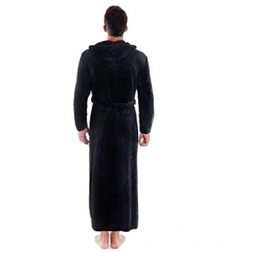 Verabella Women Men's Long Plush Fleece Robe with Hood Solid Color Bathrobe