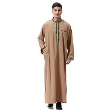 XINNI Men Arabic Long Sleeve Embroidery Decal Thobe Stand Collar Kaftan Robe