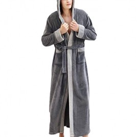 YFFUSHI Mens Coral Fleece Robe with Hood Plush Long Warm Home Bathrobes Sleepwear