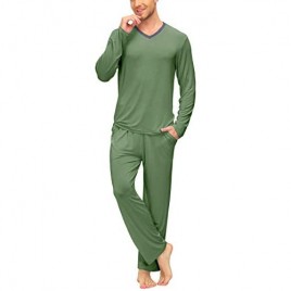 Akula Men's Pajama Set Pjs Super Soft Knit Long Sleeve Sleepwear Lounge Wear Top and Bottom
