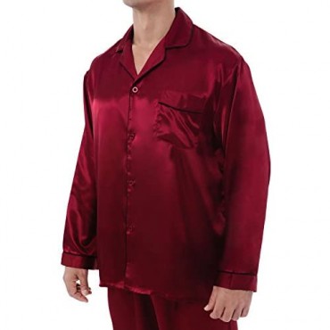 Alexander Del Rossa Men's Button Down Satin Pajama Set with Sleep Mask Long Silky Pjs